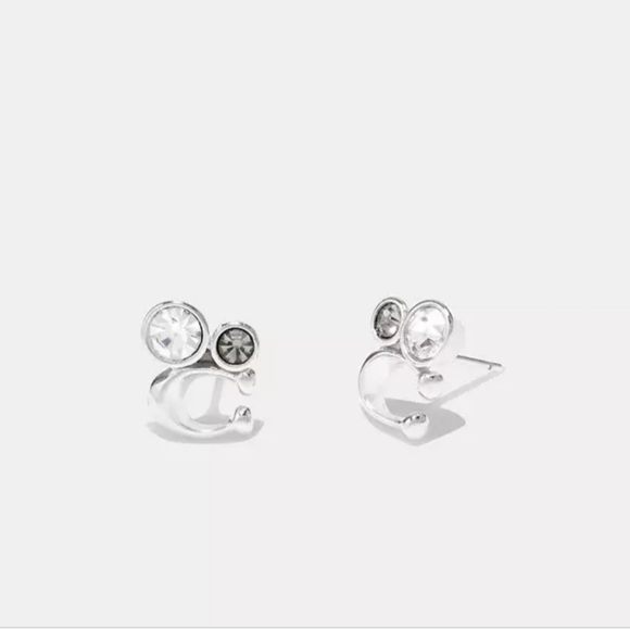 Coach Signatue C Silver Crystal Stud Earrings NWT - Picture 1 of 2